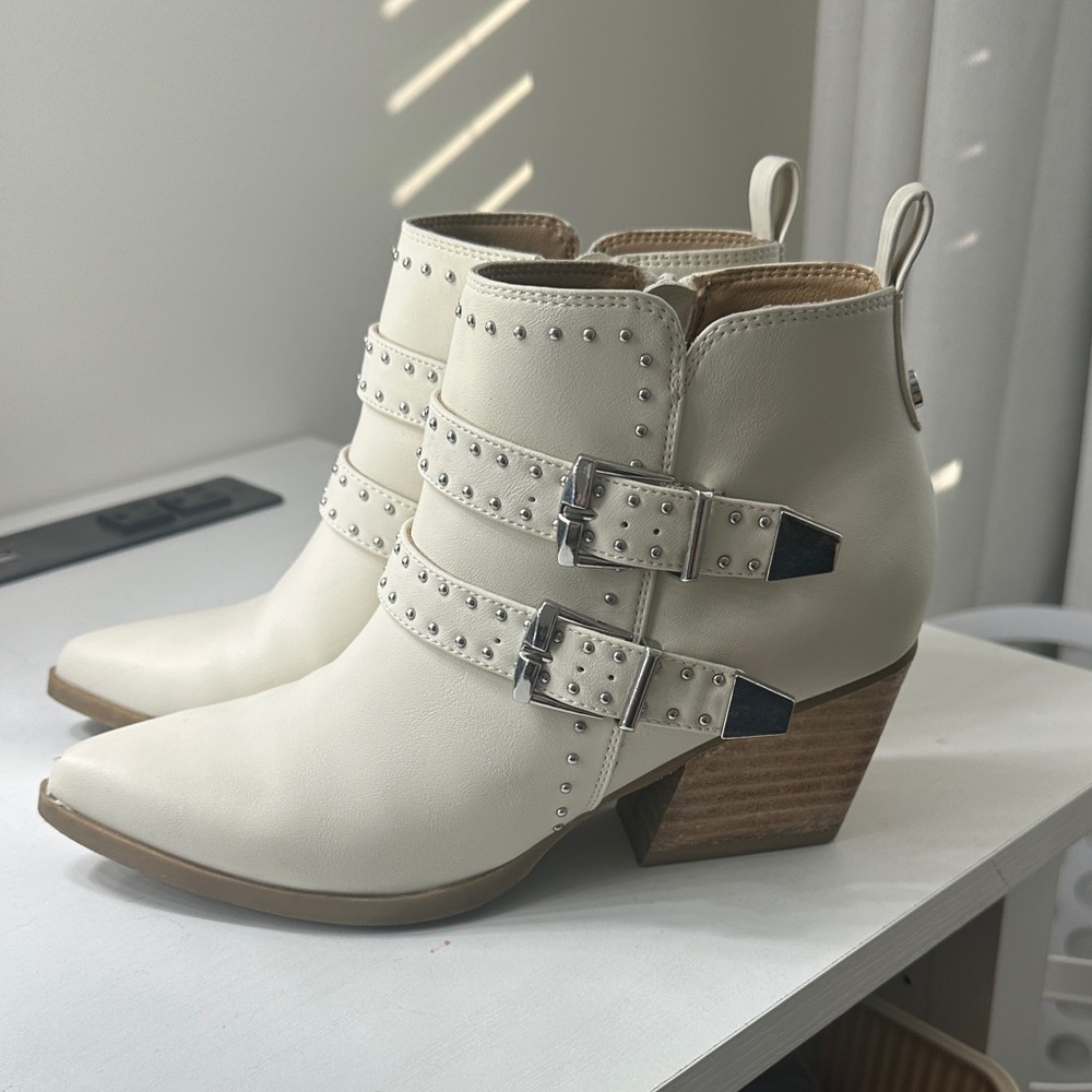 Dolce Vita white leather wood heel western boots